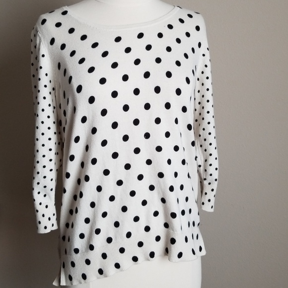 Cream polka dot 3/4 sleeve sweater Merona M - Picture 3 of 6